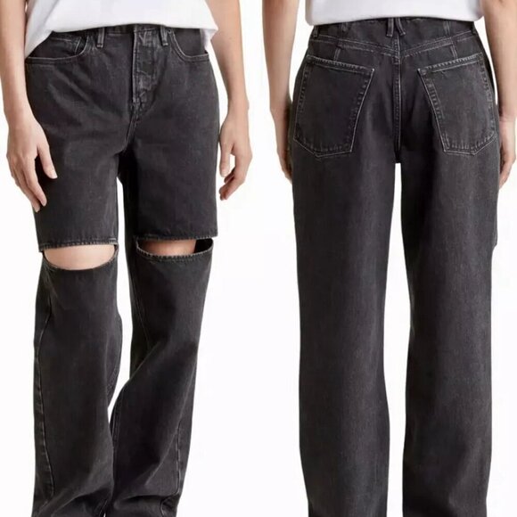 Good American Good Boy Ripped Straight Leg Jeans - Picture 1 of 11